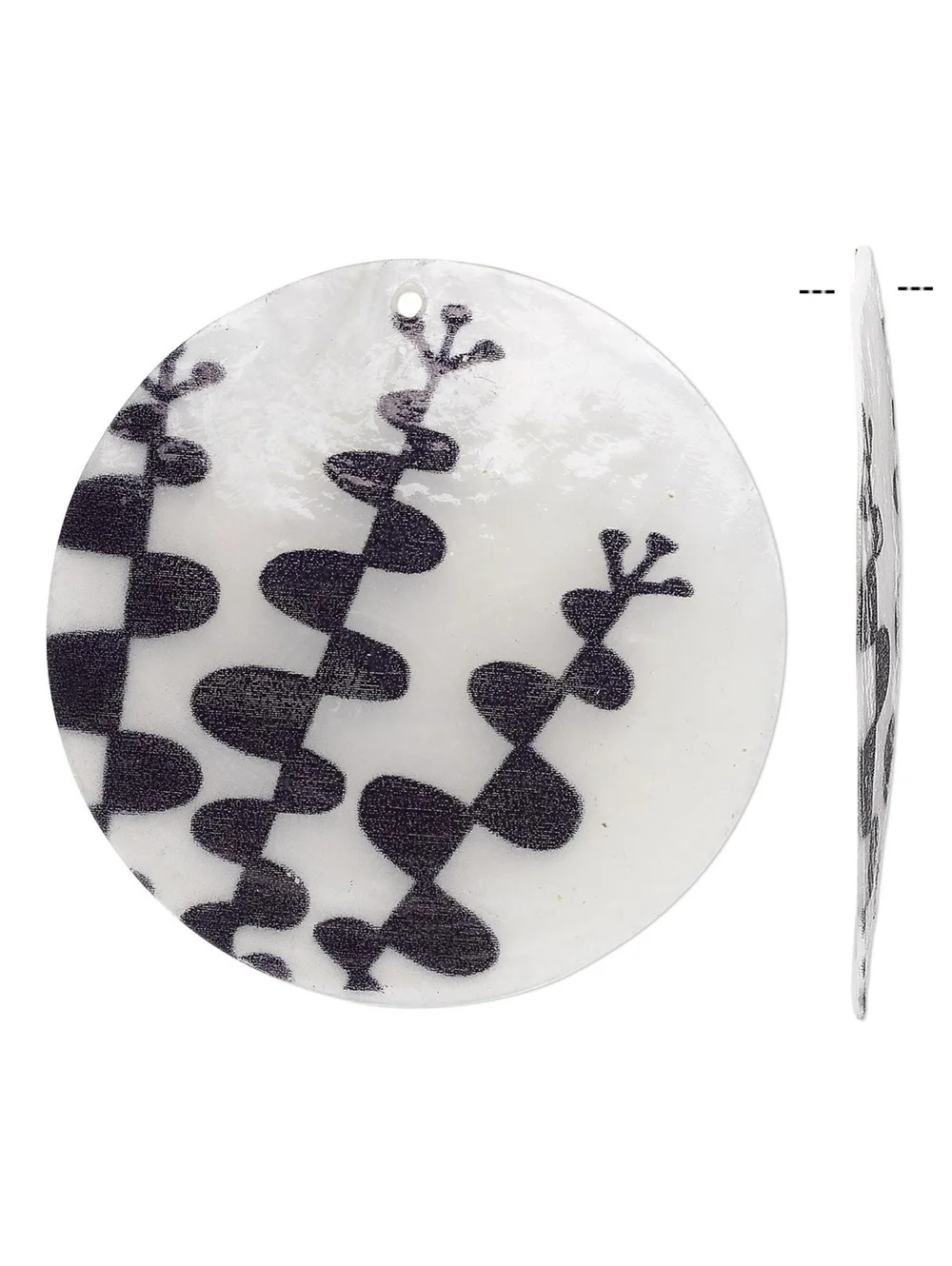 Black White Geometric Art 50mm Capiz Shell Pendant Bead